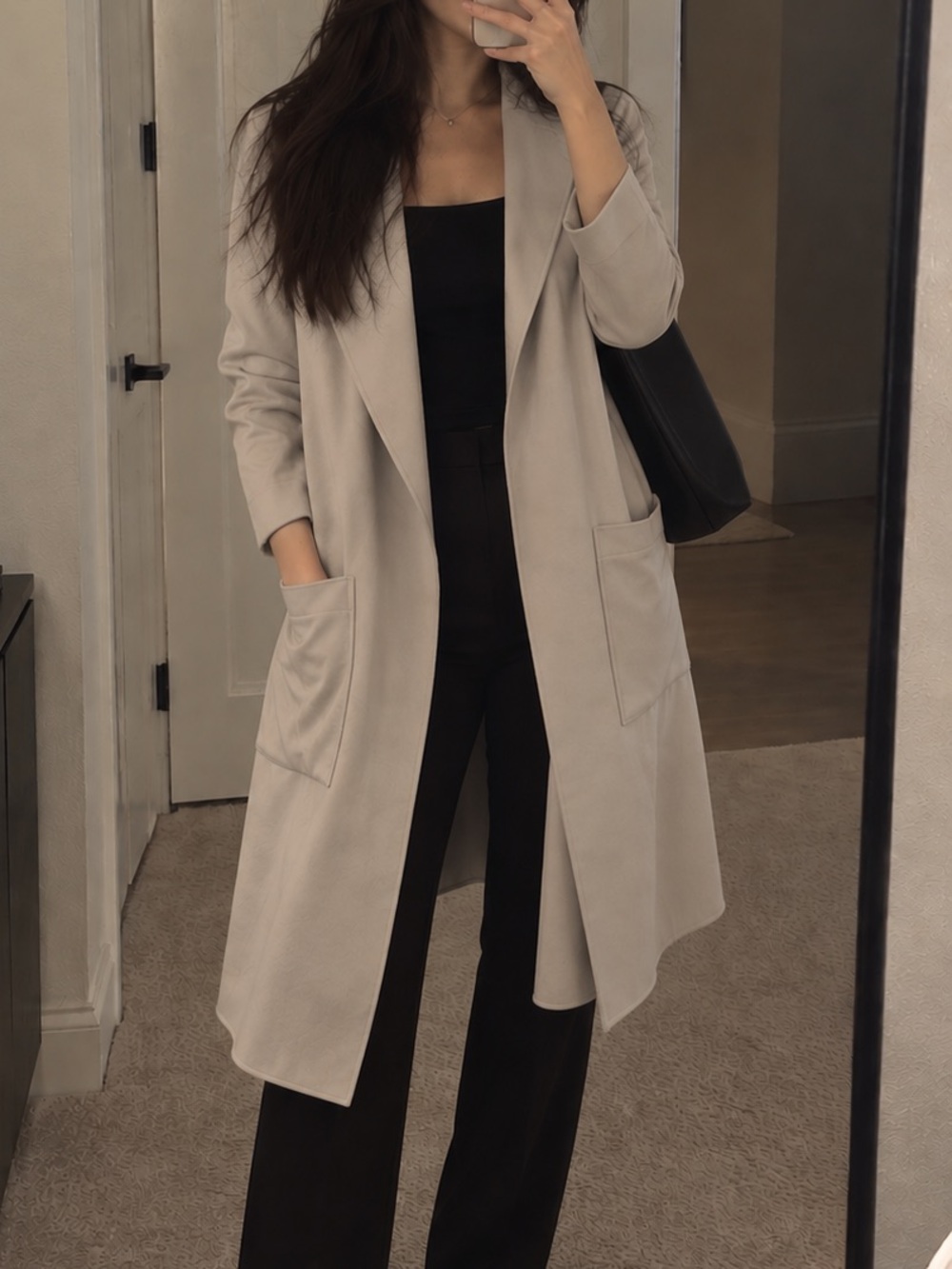 BCBGMaxAzria Beige Long Open-Front coat